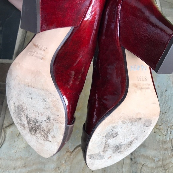 Audley London blood red patent leather architectural block heels - Picture 6 of 9